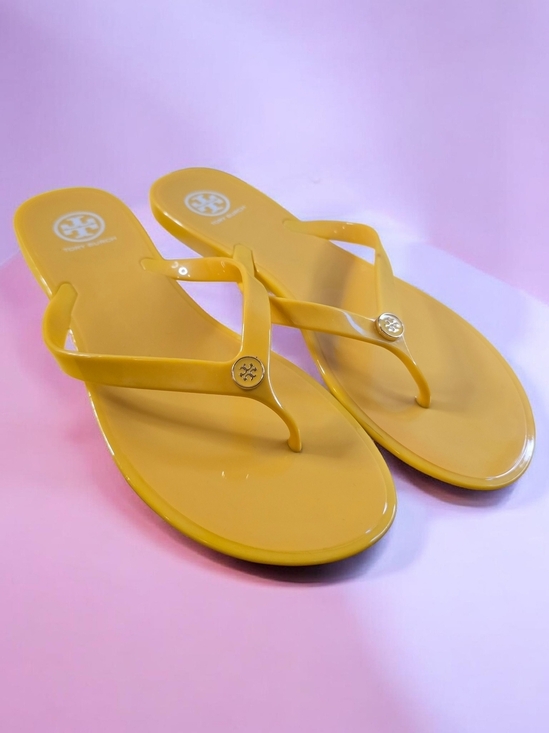 Tory Burch Shoes - Tory Burch Yellow Jelly Thong Sandals with Logo Medallion